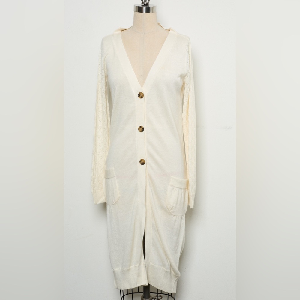 Deep V-neck Long-sleeve Long Cardigan 100% Cashmere [NEW]